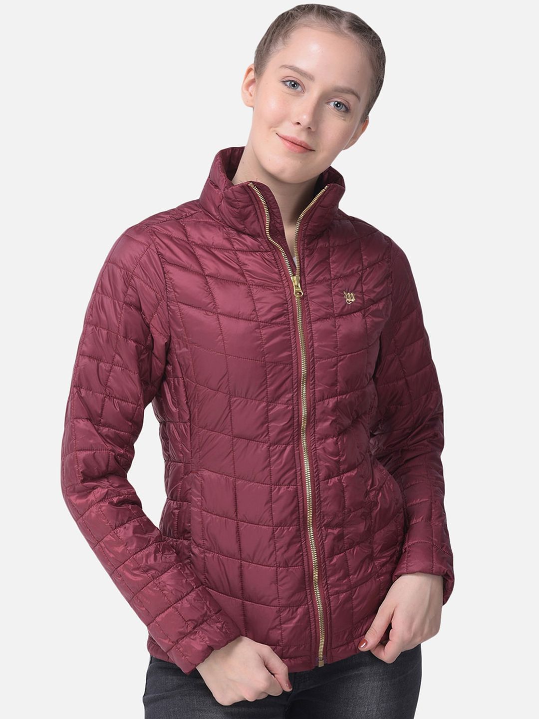 Woods Women Burgundy Solid Water Resistant Quilted Jacket Price in India