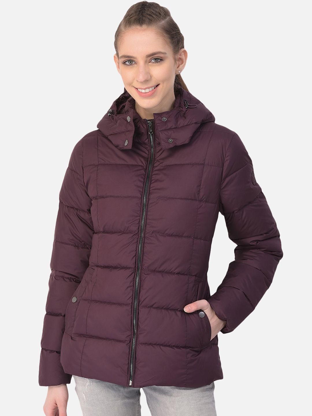 Woods Women Burgundy Water Resistant Padded Jacket Price in India