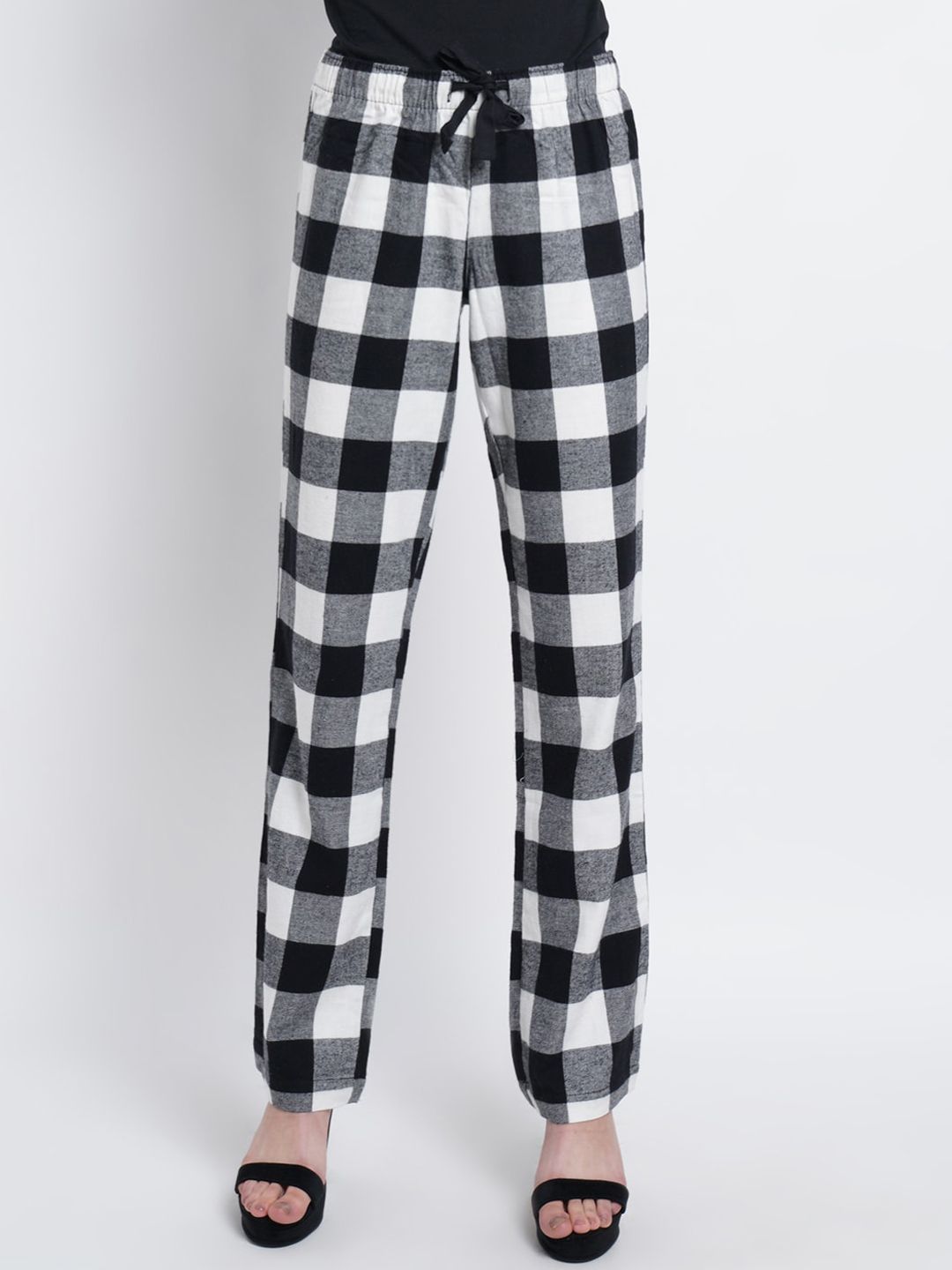 Purple State Women White & Black Checked Lounge Pant Price in India