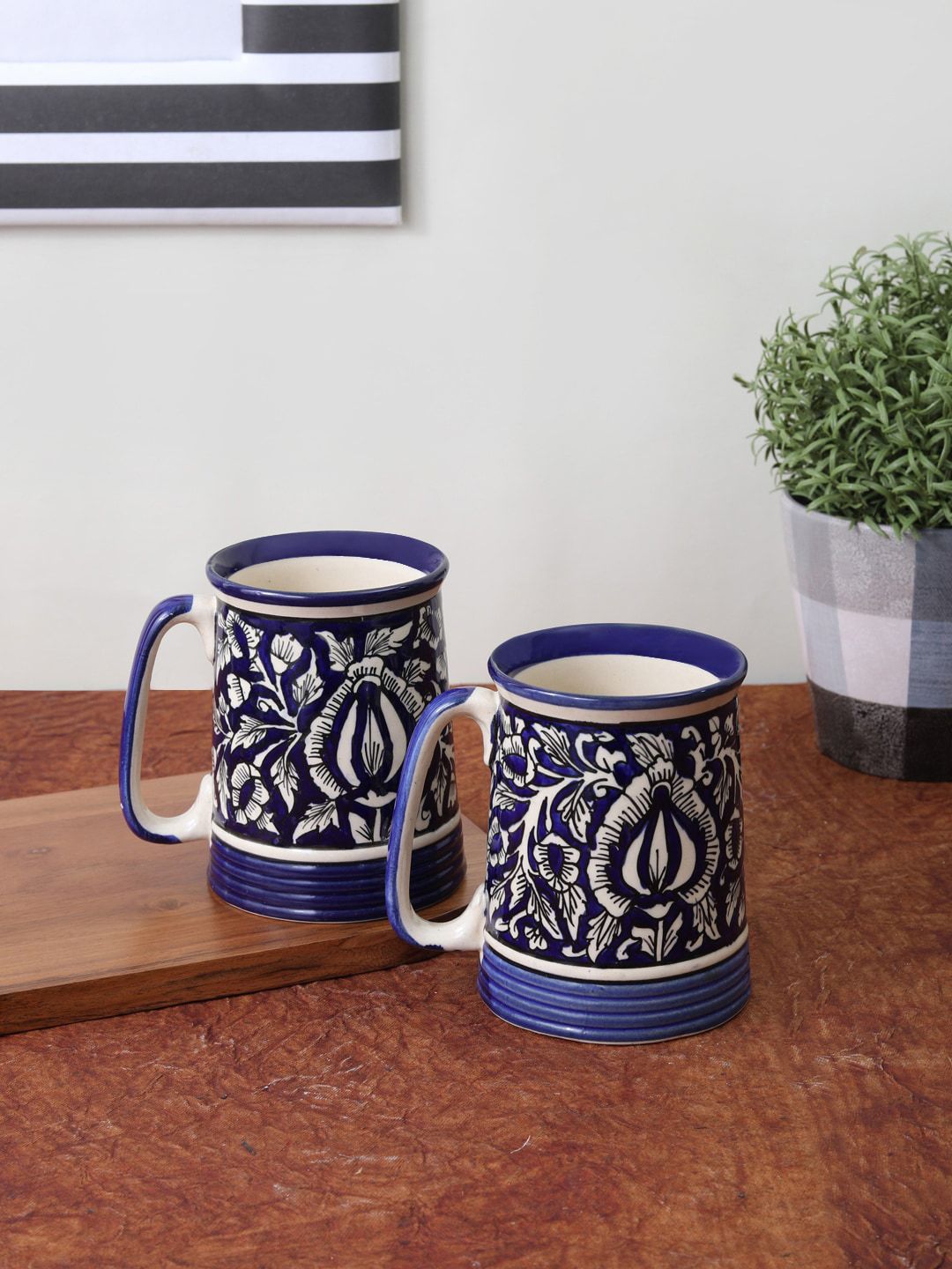 VarEesha Blue Set of 2 Mughal Ceramic Beer Mugs Price in India
