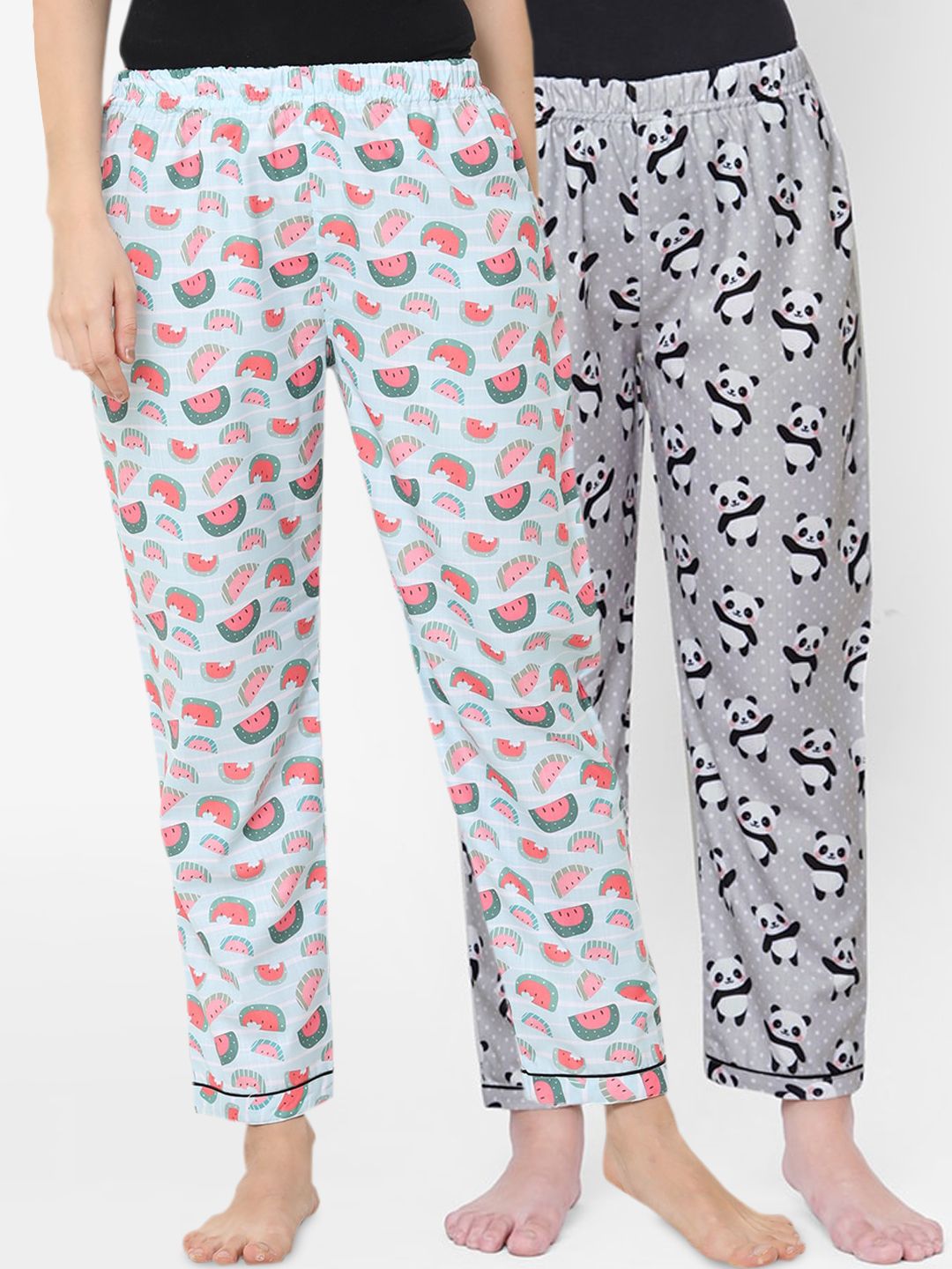 FashionRack Women Pack of 2 Grey & Blue Printed Lounge Pants Price in India