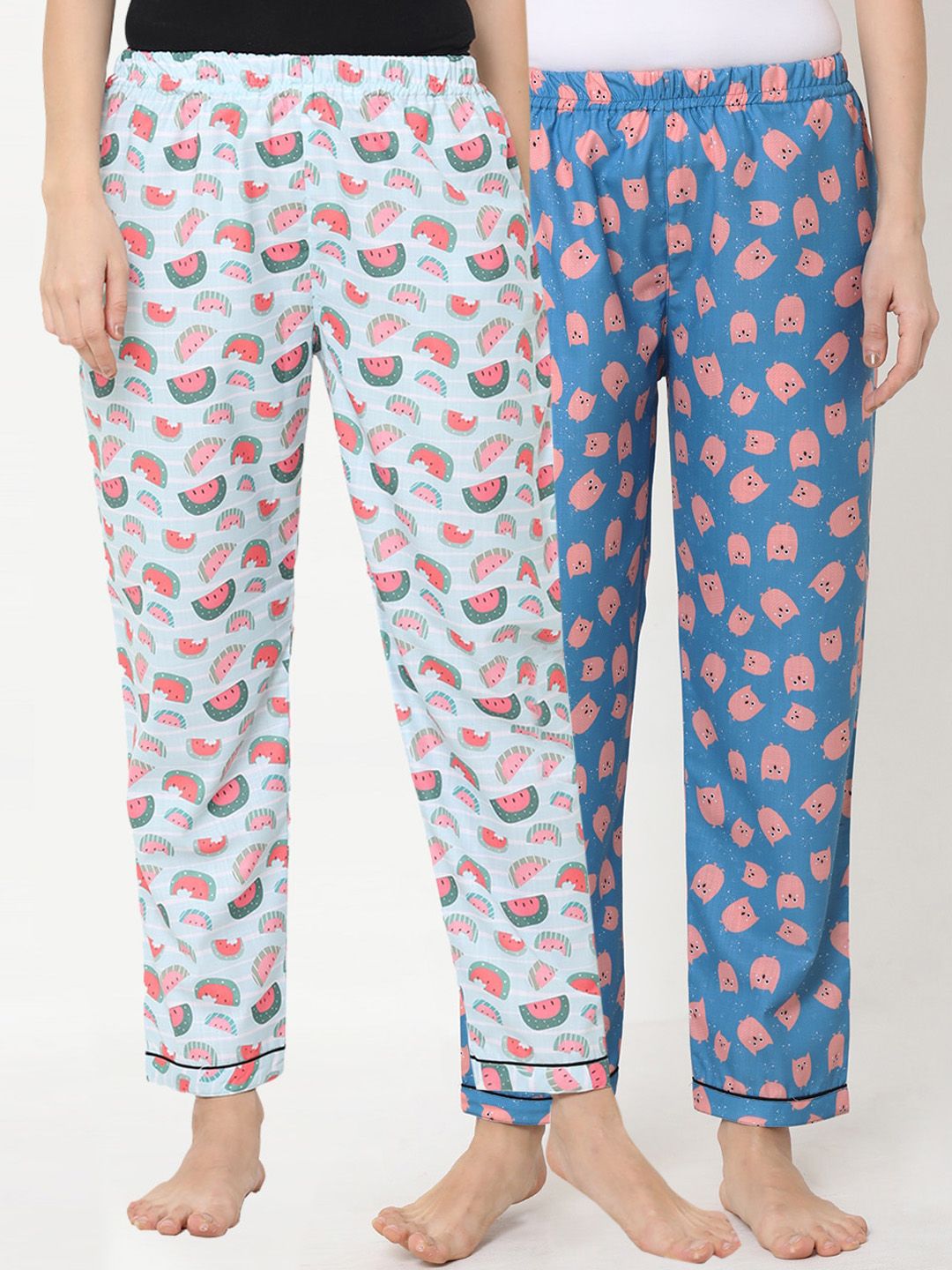 FashionRack Women Pack of 2 Blue Printed Lounge Pants Price in India