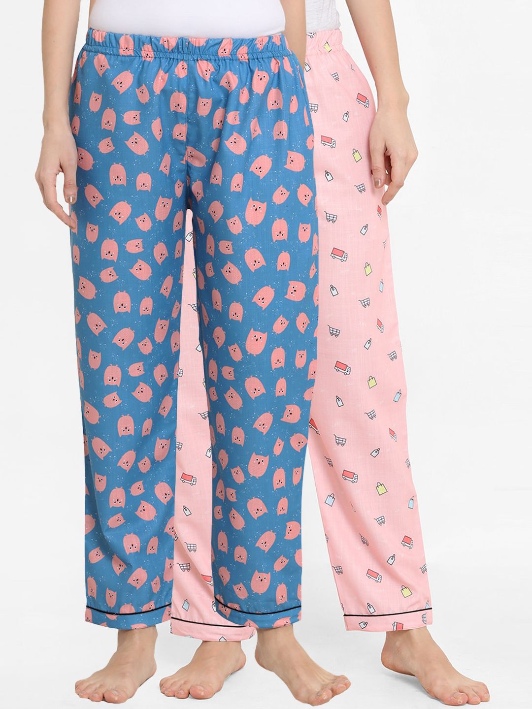 FashionRack Women Pack Of 2 Printed Cotton Lounge Pants Price in India