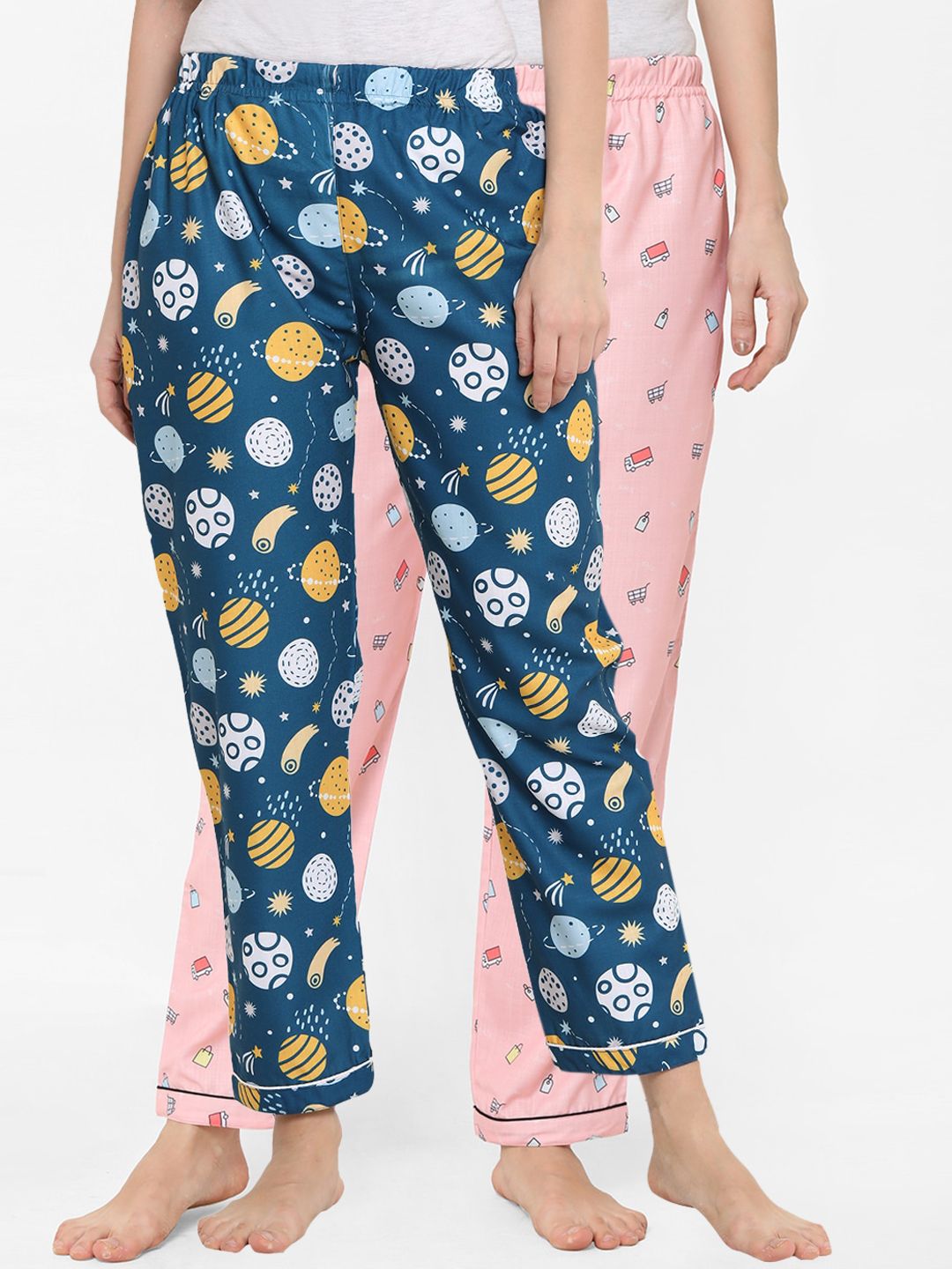 FashionRack Woman Pack of 2 Navy Blue & Pink Lounge Pants Price in India