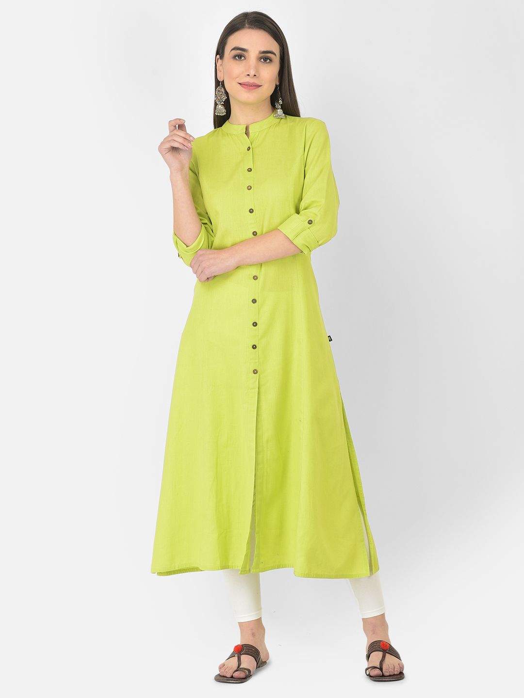 Pistaa Women Green Cotton Kurta Price in India