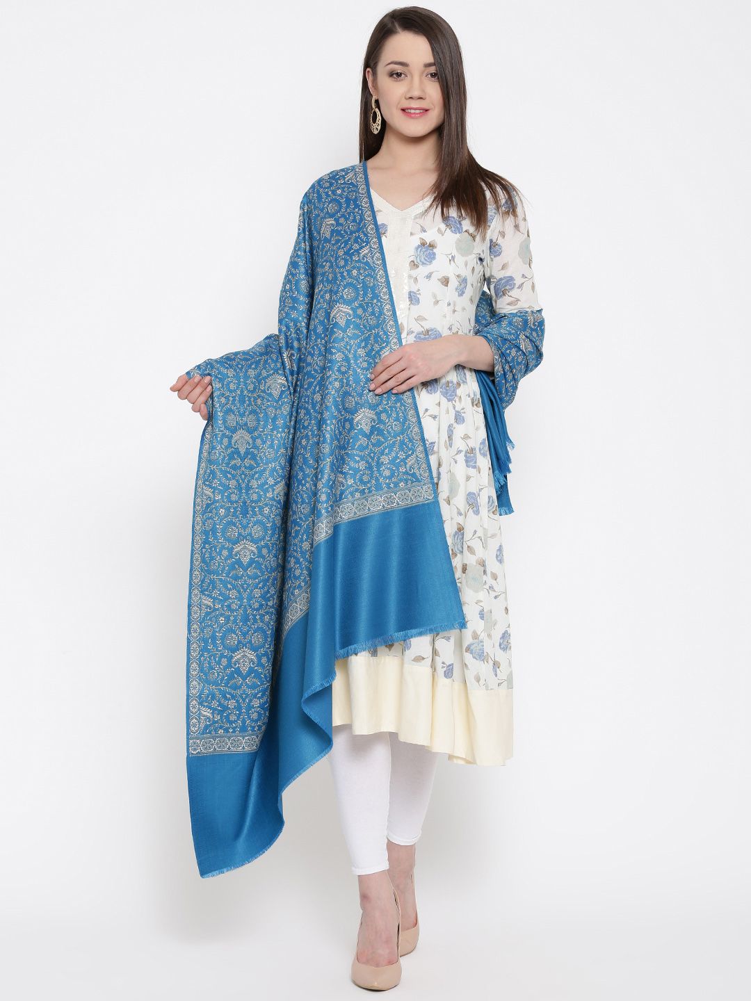 WEAVERS VILLA Women Floral Woven Design Winter Shawl