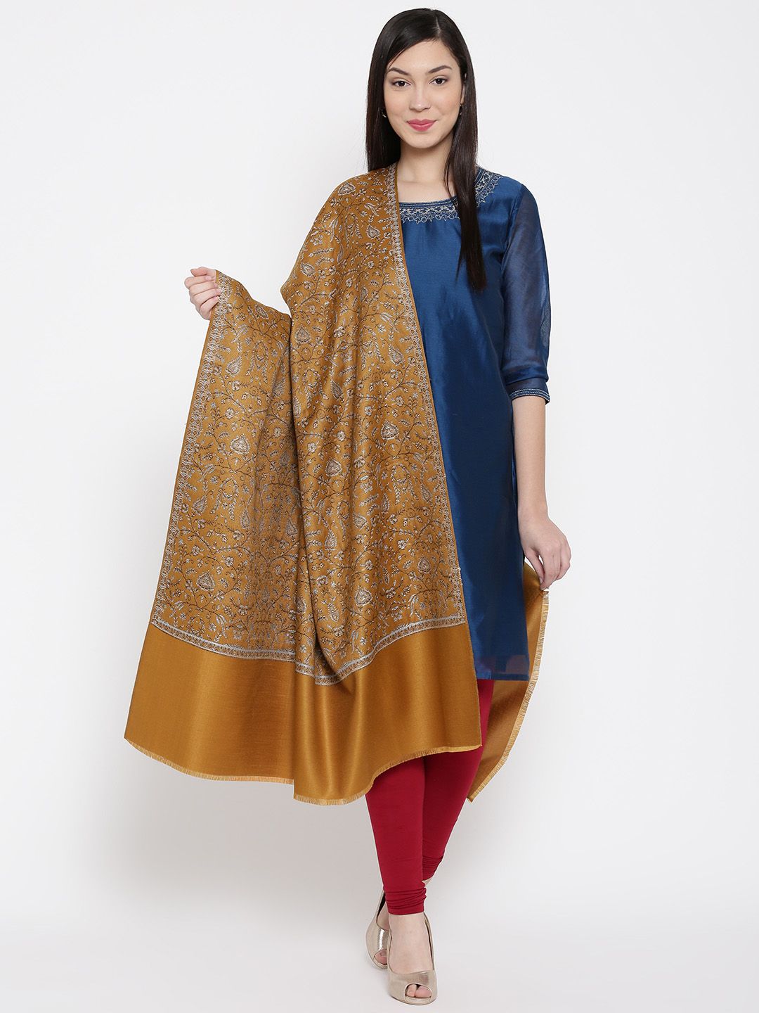 WEAVERS VILLA Women Floral Woven Design Winter Shawl