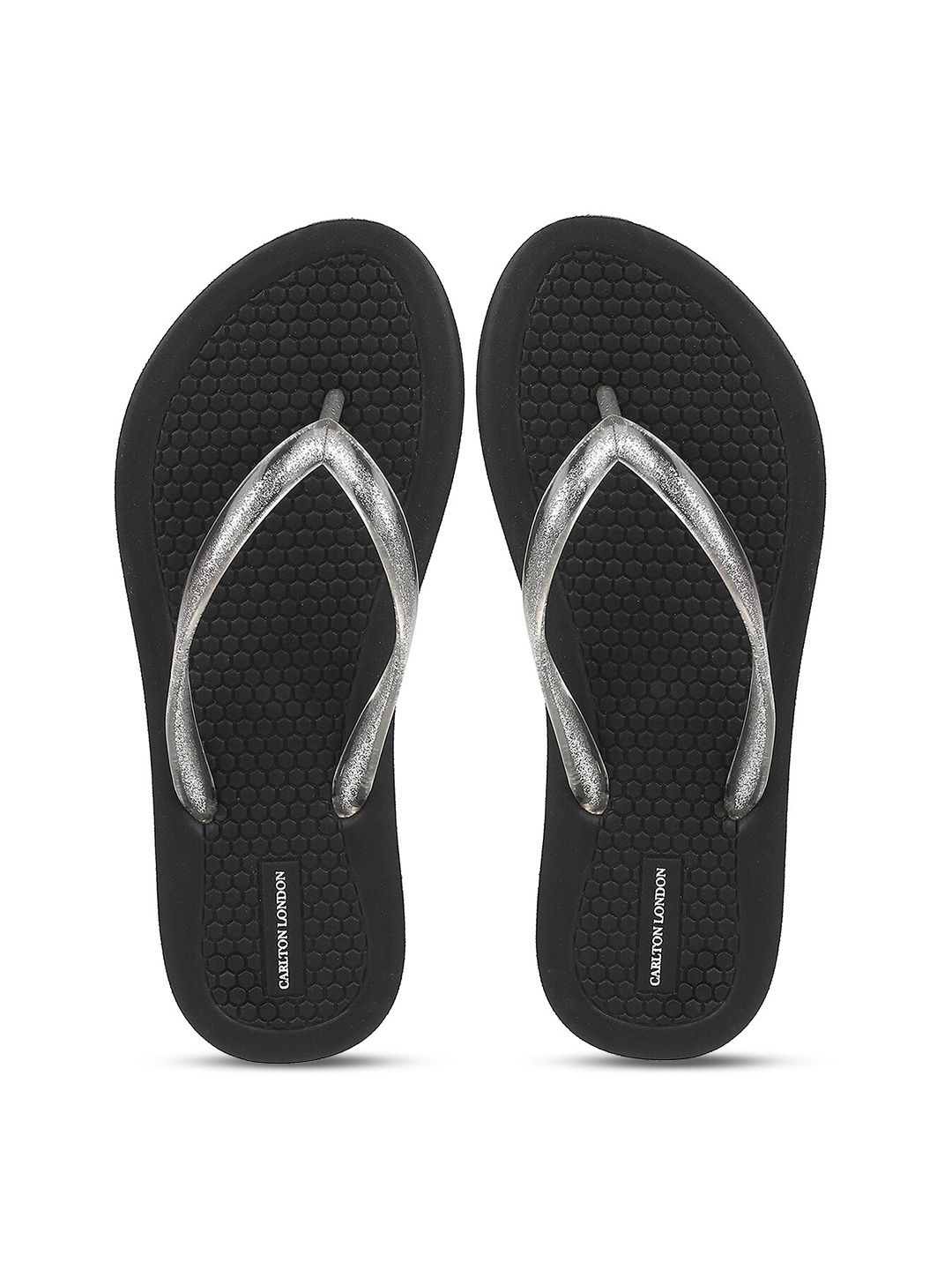 Carlton London Women Black & Grey Thong Flip-Flops Price in India