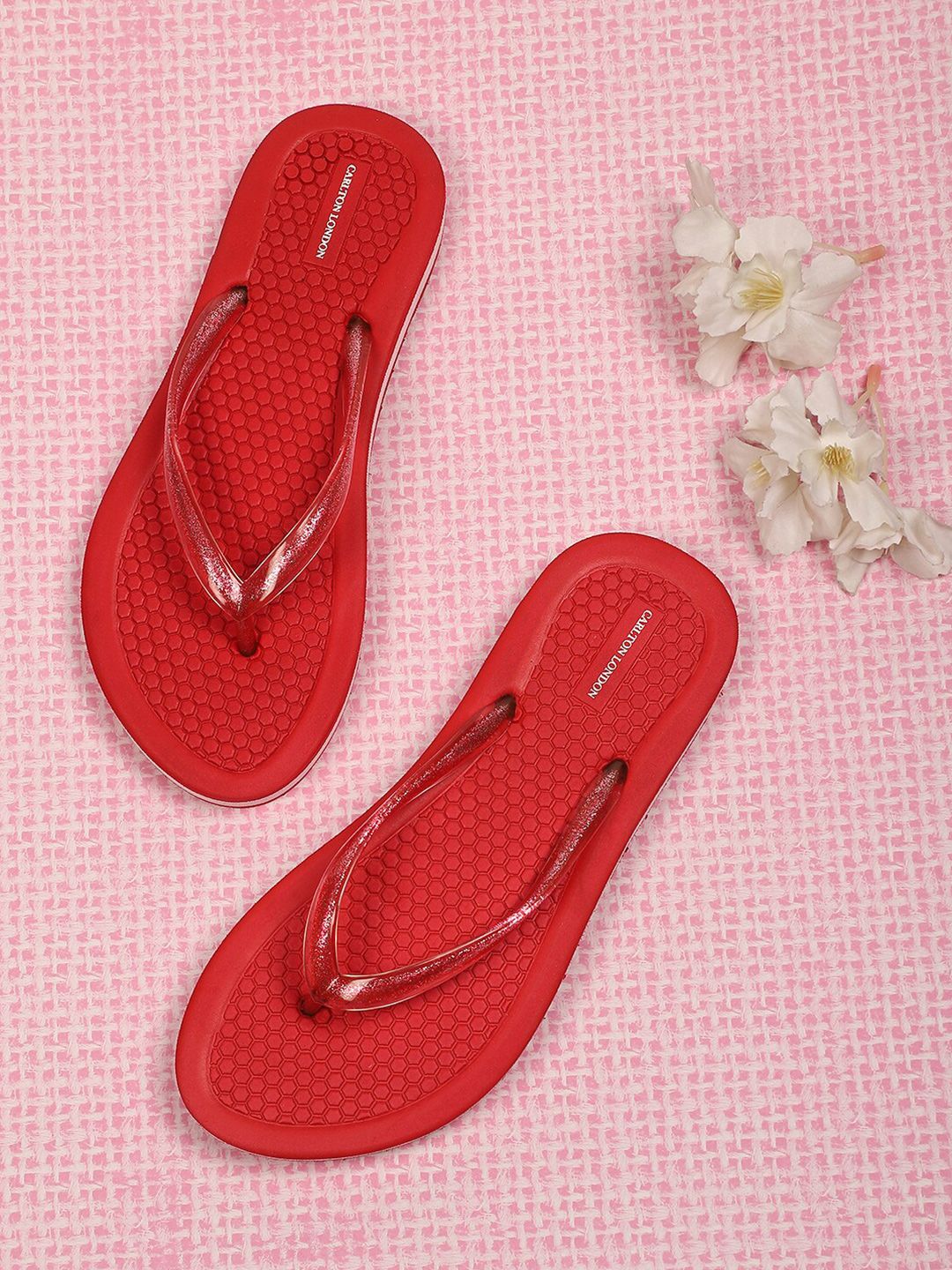 Carlton London Women Red Solid Flip Flops Price in India