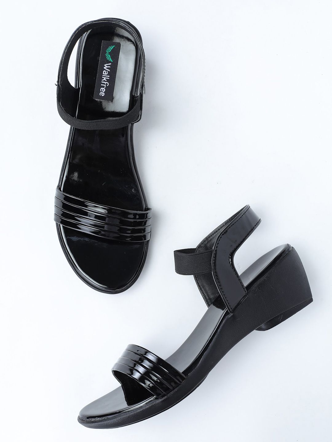 Walkfree Black Textured Block Sandals with Buckles Price in India