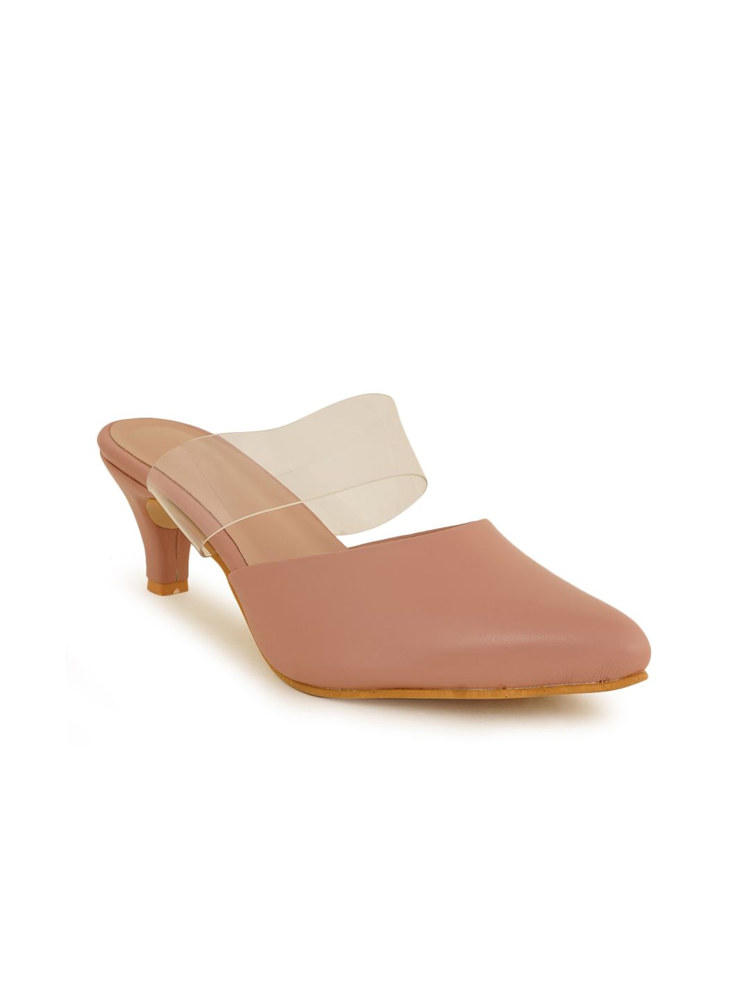 Walkfree Peach-Coloured Solid Kitten Pumps Price in India