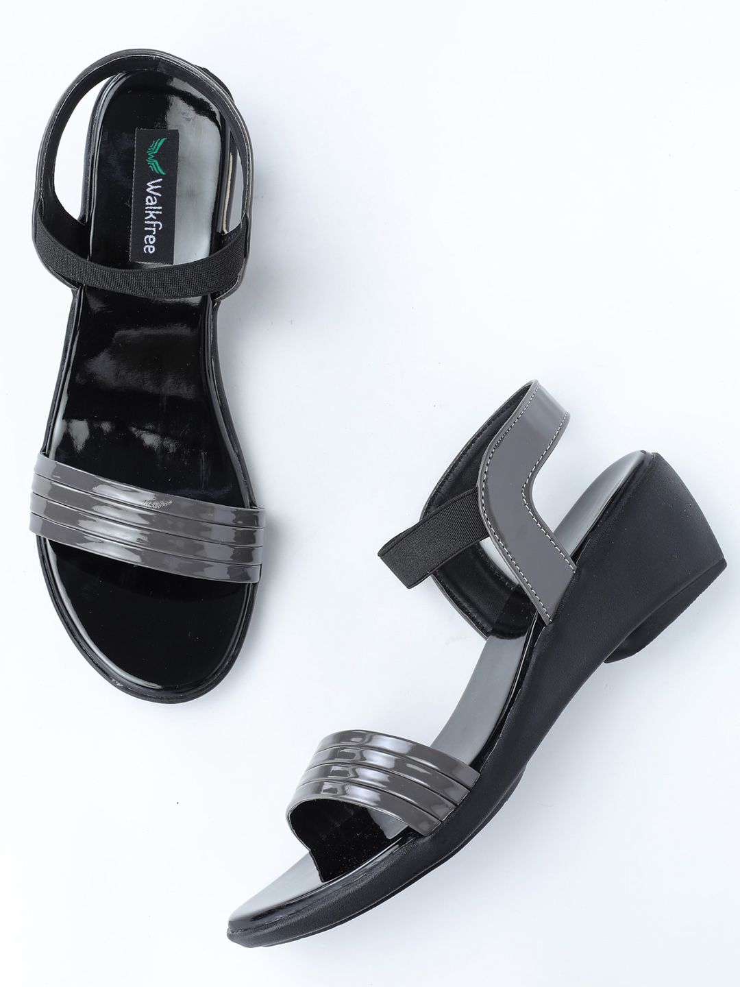 Walkfree Grey Striped Flatform Sandals Price in India