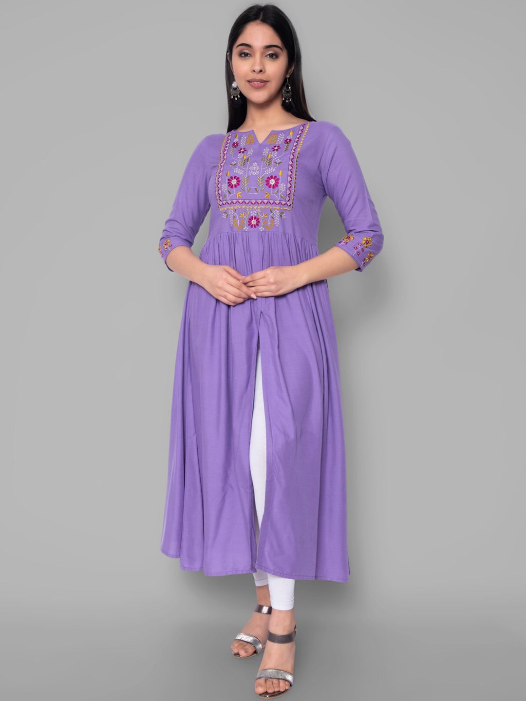 KALINI Women Lavender Embroidered Anarkali Kurta Price in India