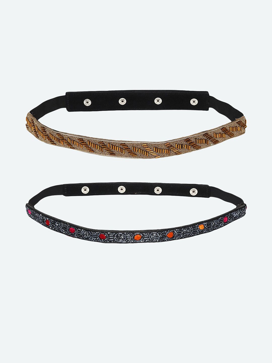 DEEBACO Set Of 2 Women Black Embellished PU Belt Price in India