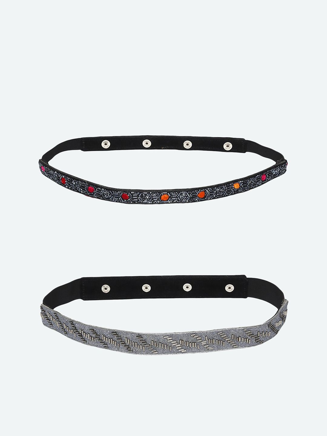 DEEBACO Women Set Of 2 Grey & Black Embellished Beaded Belts Price in India