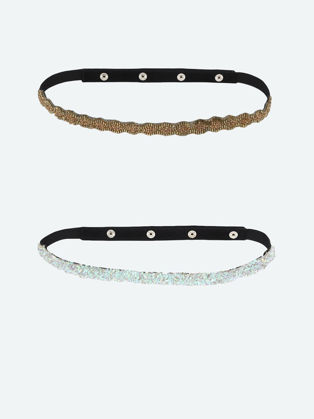 DEEBACO Woman Pack of 2 White & Golden Sequinned Embellished PU Belt Price in India