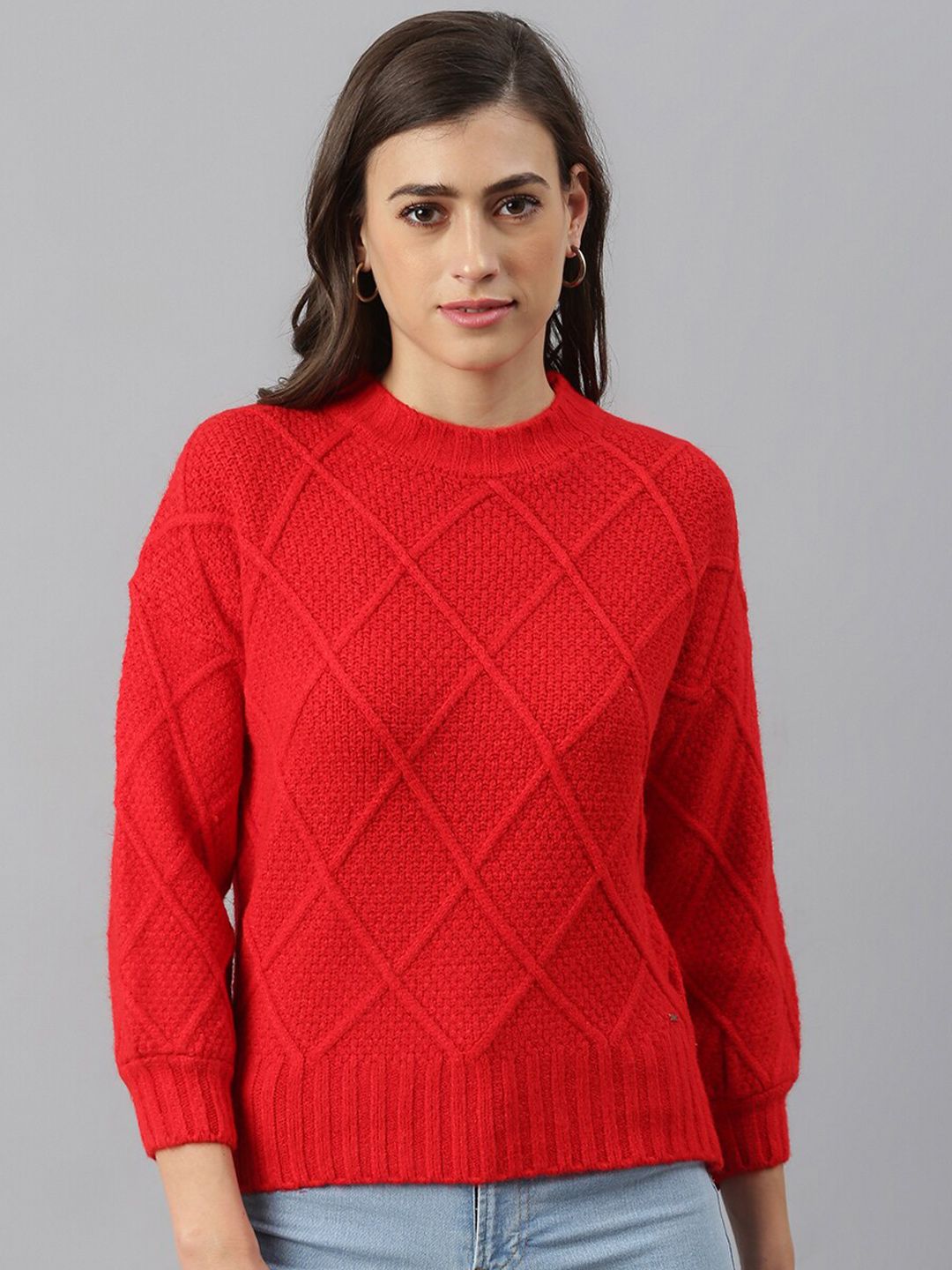 Xpose Women Red Cable Knit Pullover Price in India