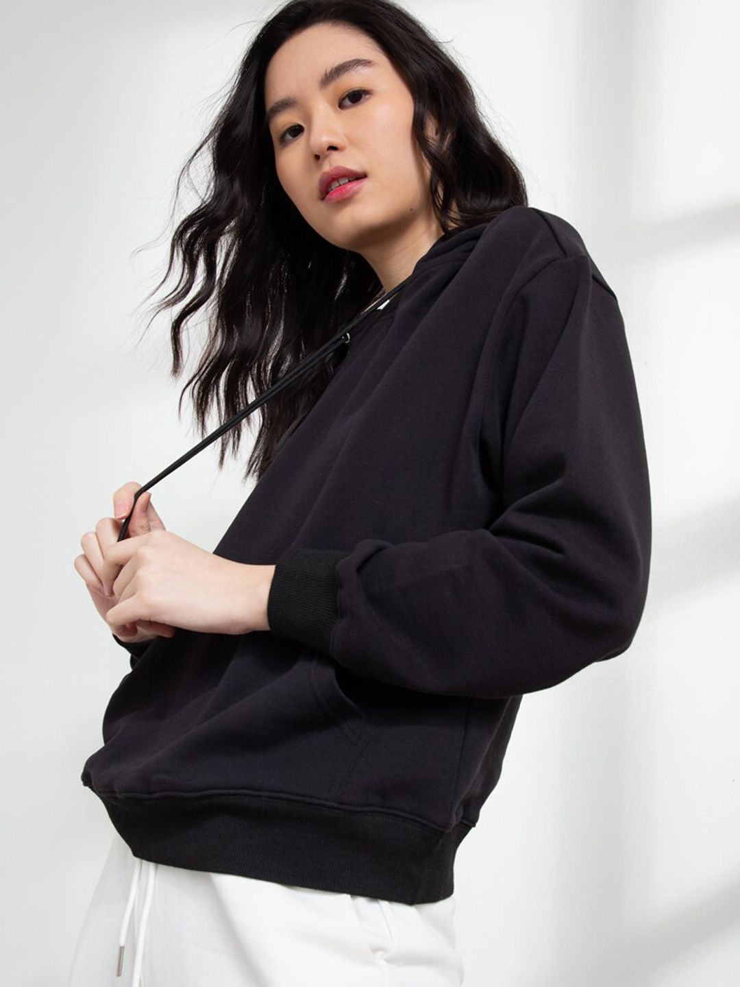 ORIGIN BY ZALORA Women Black Hooded Sweatshirt Price in India