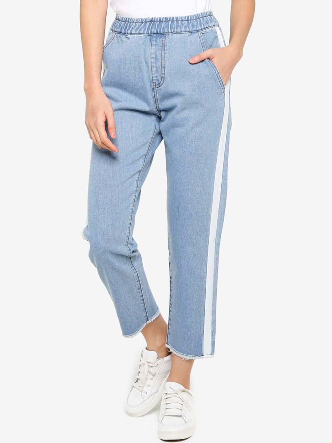 ZALORA BASICS Blue High-Rise Light Fade Relaxed Fit Side Tape Jeans Price in India