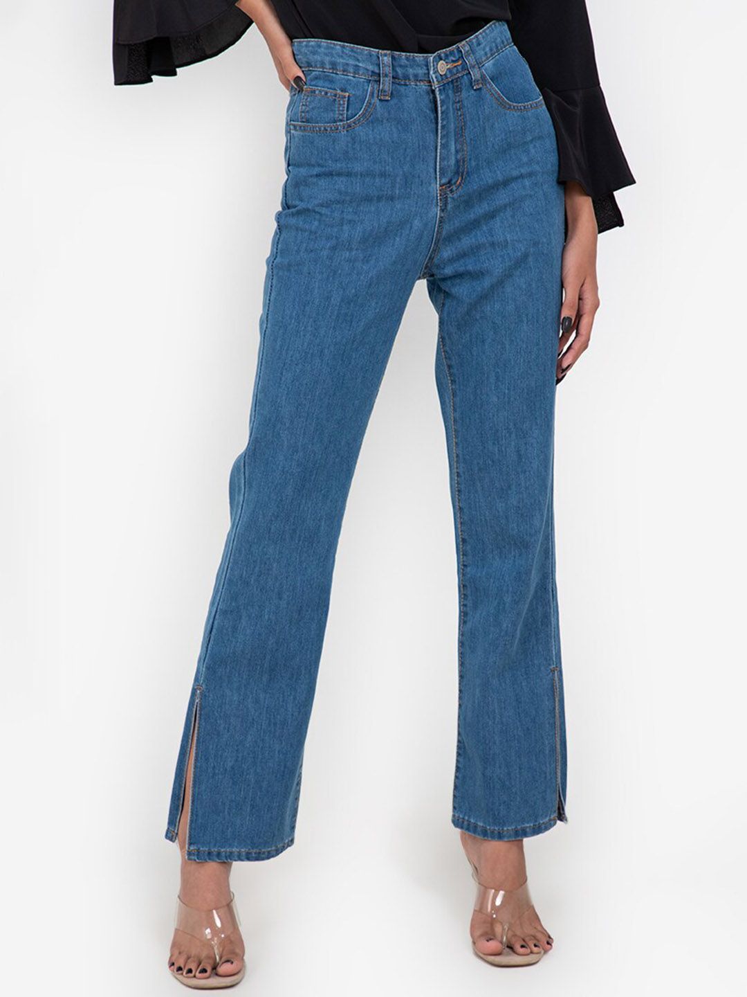 ZALORA BASICS Women Blue Slit Hem Fit High-Rise Jeans Price in India