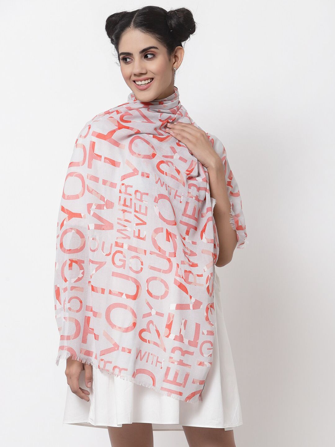 J Style Women Red & Off White Printed Stole Price in India