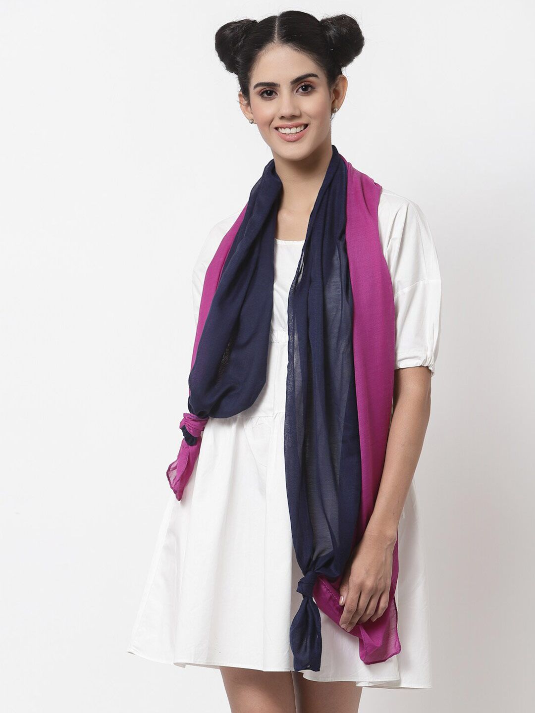 J Style Women Pink & Navy Blue Colourblocked Stole Price in India