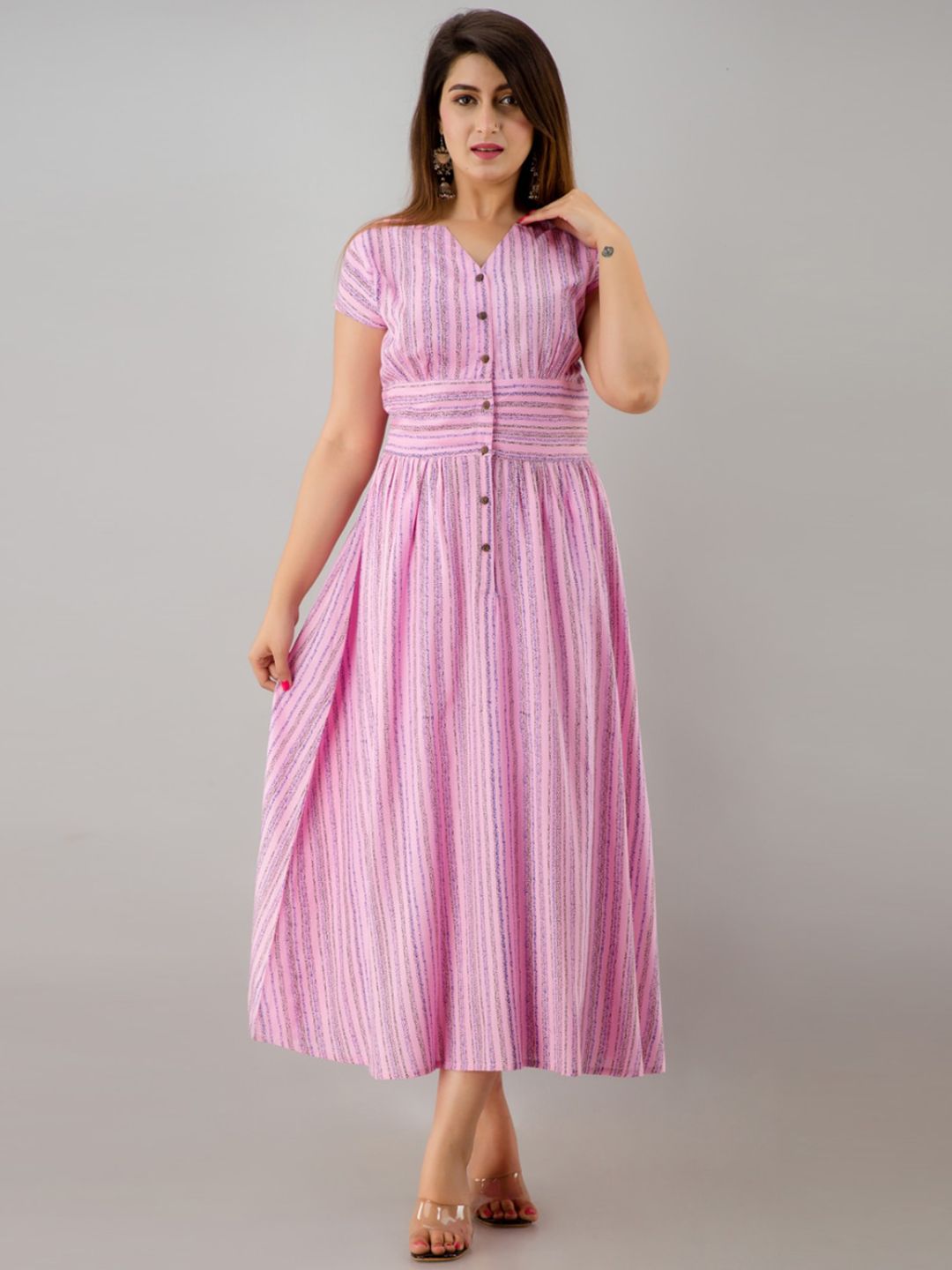 KALINI Pink & Blue Striped Midi Dress Price in India