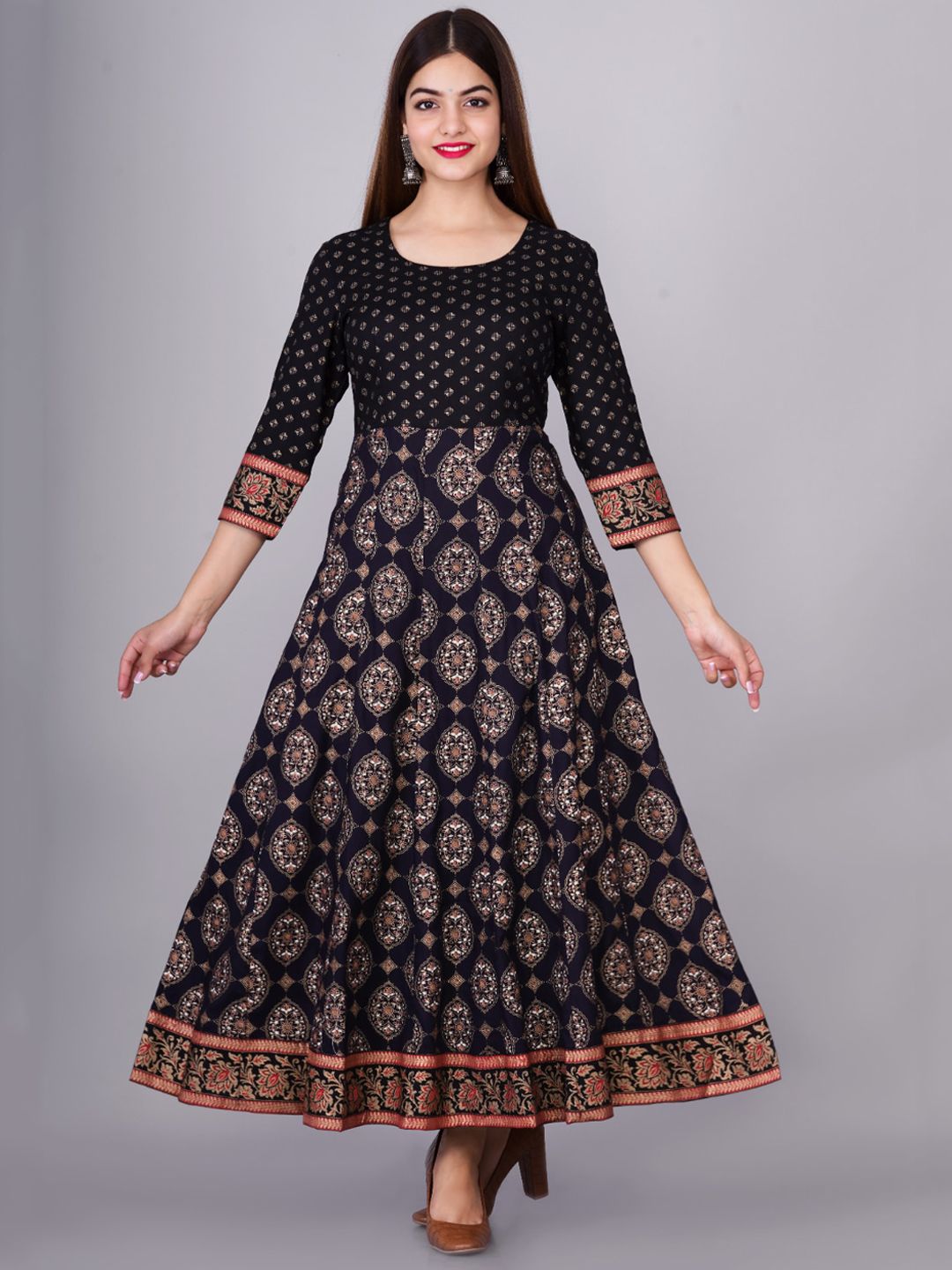 KALINI Women Black Ethnic Motifs Printed Anarkali Kurta Price in India