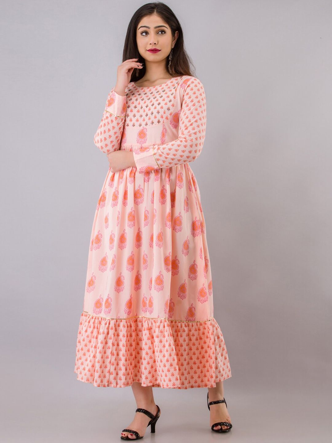 KALINI Women Peach-Coloured Ethnic Motifs Printed  Kurta Price in India