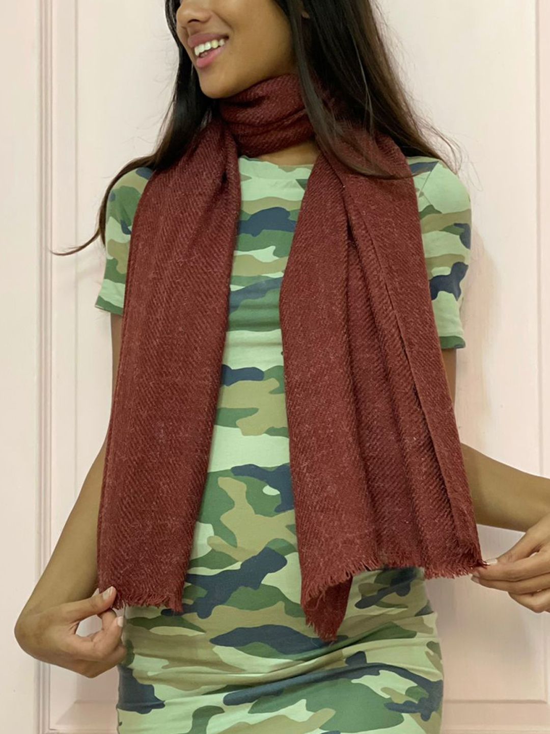 Ayesha Women Maroon Acrylic Winter Scarf Price in India