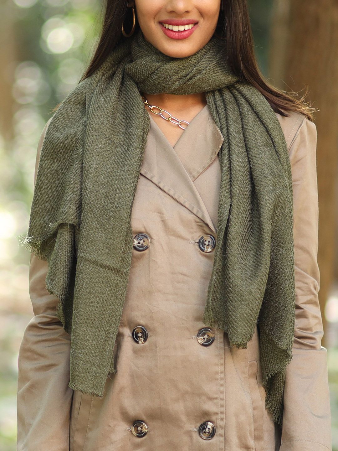 Ayesha Women Olive Green Solid Acrylic Winter Scarf Price in India