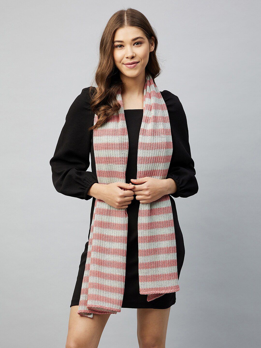 Athena Woman Pink & White Striped Scarf Price in India