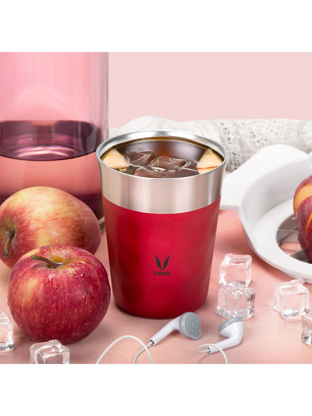 Vaya Red & Silver-Toned Textured Stainless Steel Matte Cups Set of Cups and Mugs Price in India