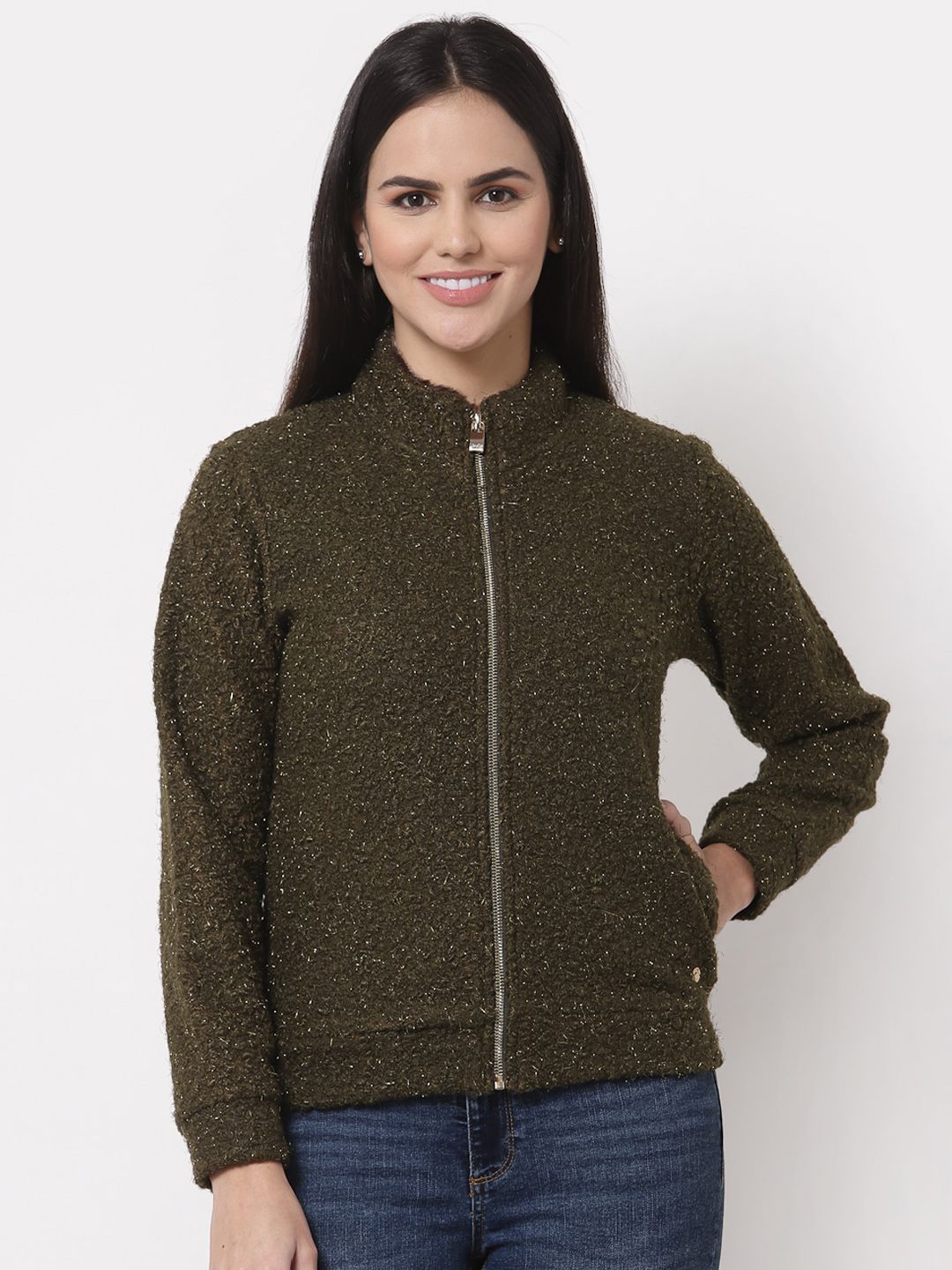 Juelle Women Olive Green Fleece Sweatshirt Price in India