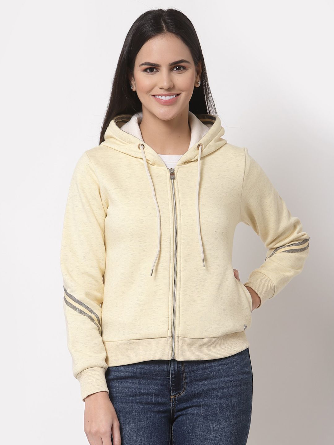 Juelle Women Yellow Solid Hooded Sweatshirt Price in India