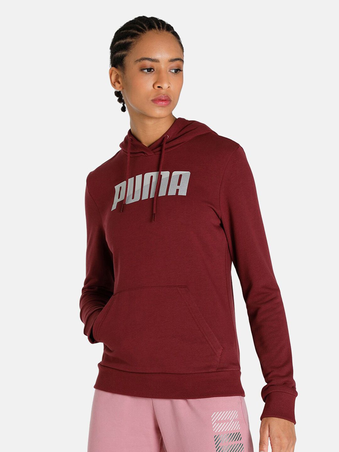 Puma Women Maroon Printed Hooded Sweatshirt Price in India
