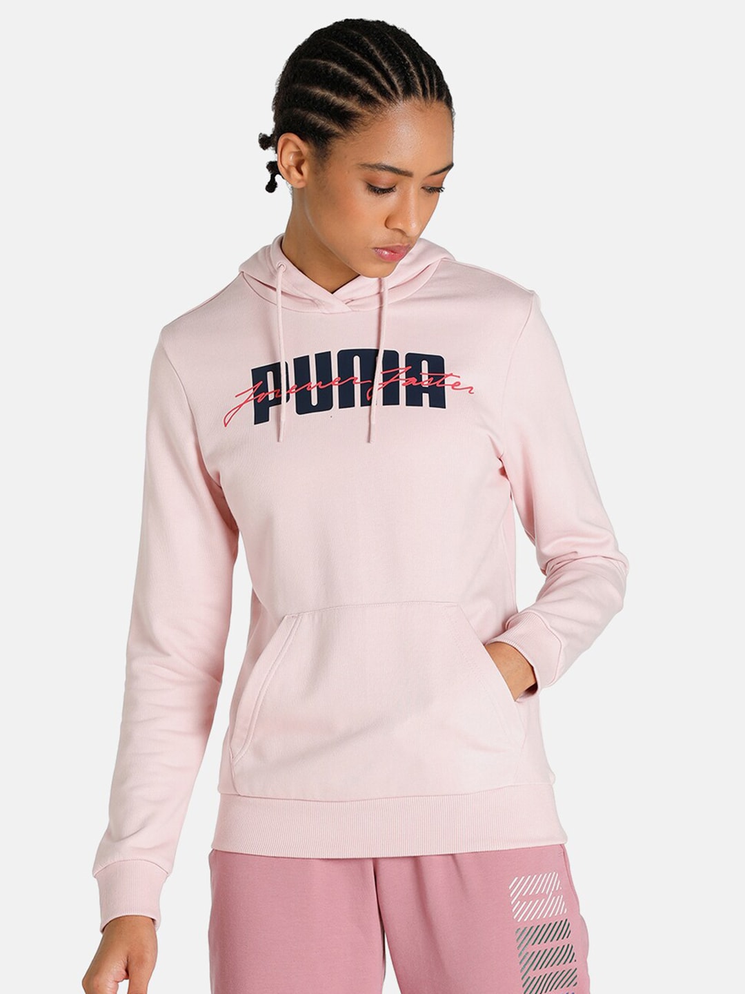 Puma Women Pink Printed Hooded Sweatshirt Price in India