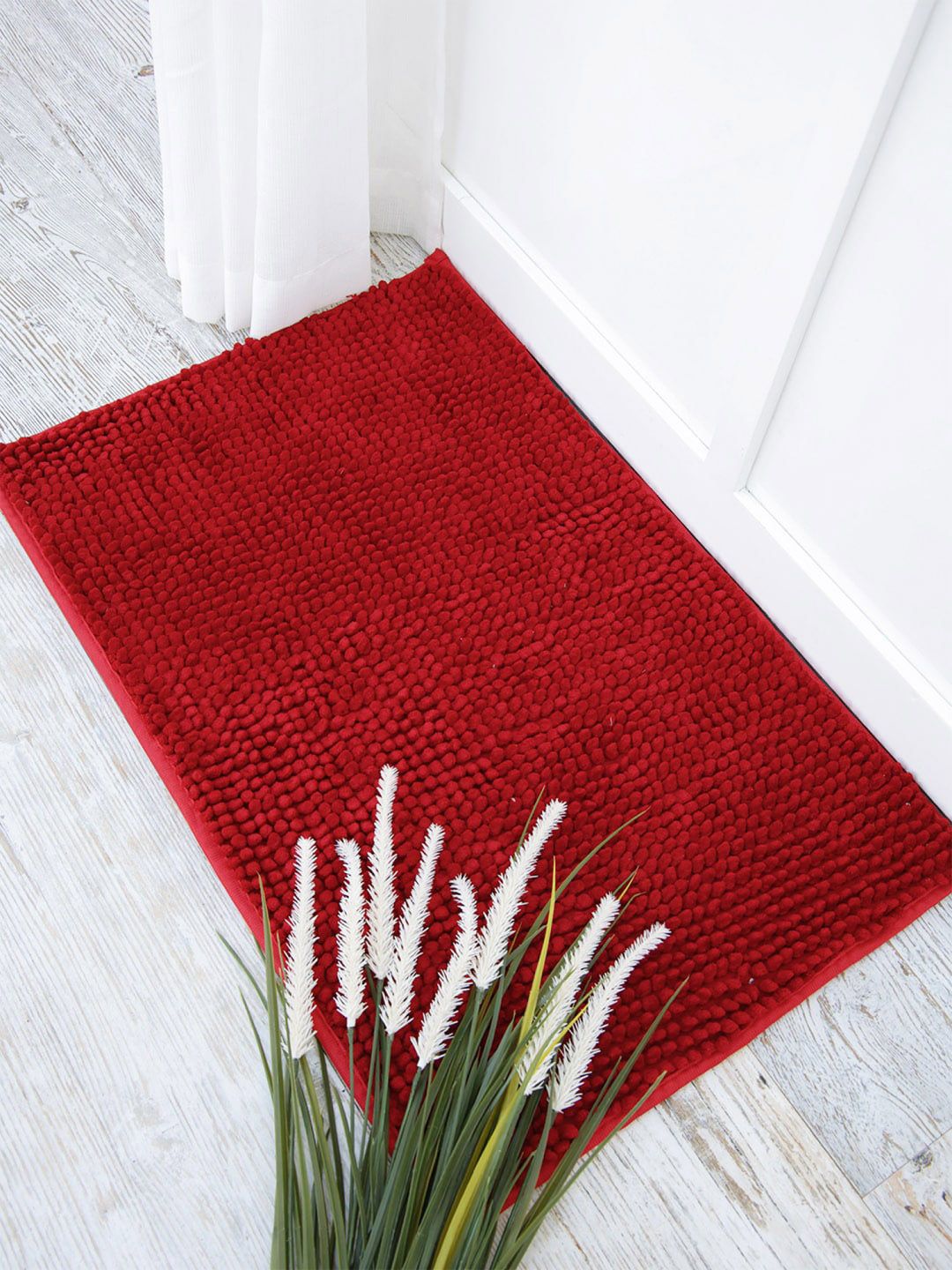 Ariana Pack of 2 Red Solid Micro Plush Anti-Slip Bath Rug Price in India