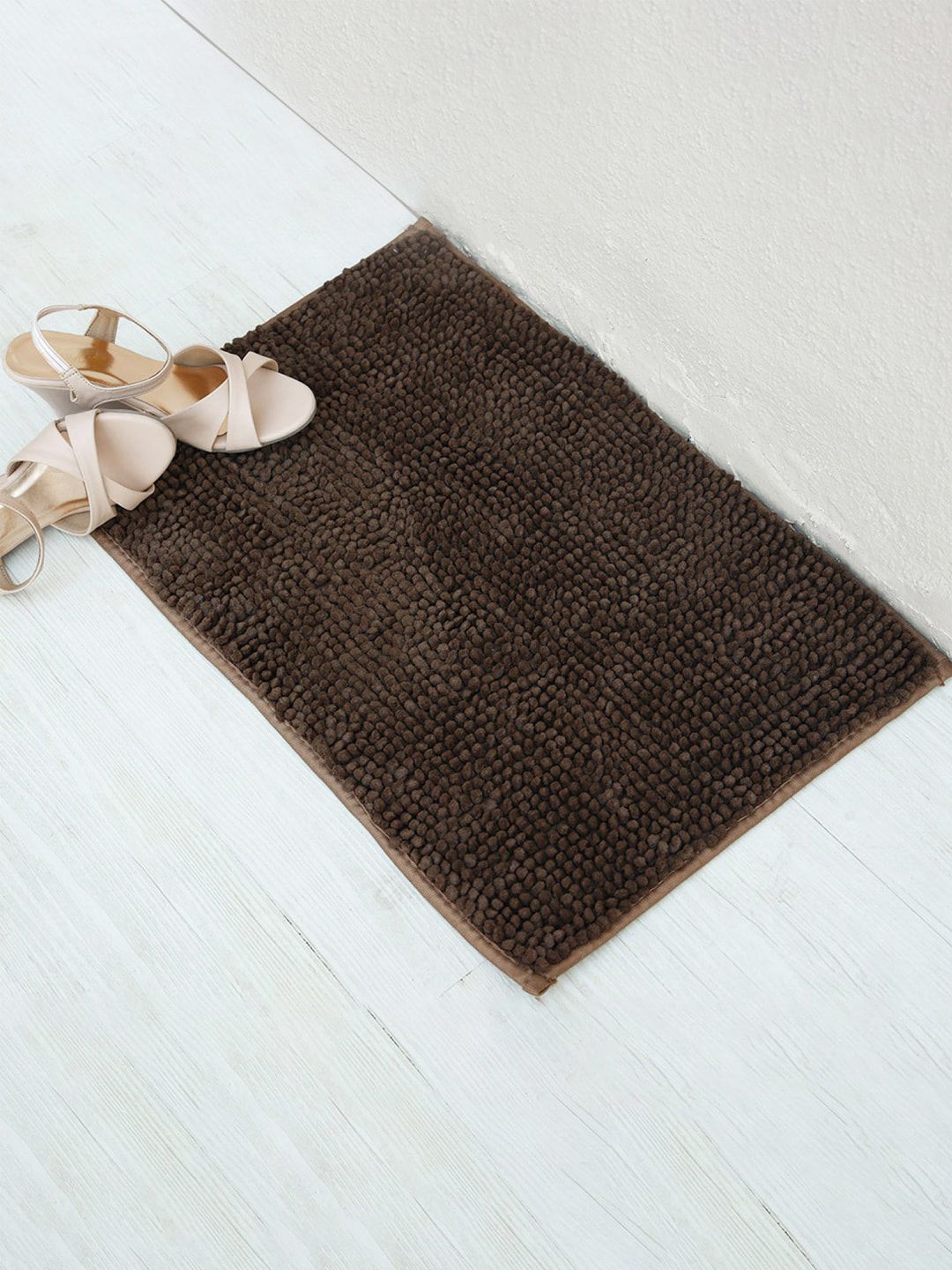 Ariana Coffee Brown Solid Microfibre Bath Rug Price in India