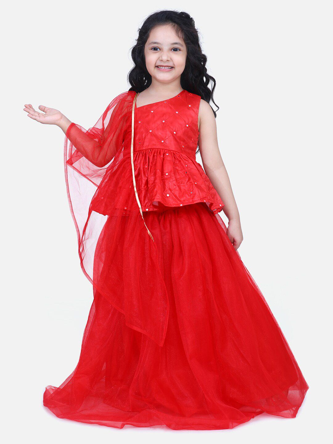 Samsara Couture Girls Red Embroidered Ready to Wear Lehenga & Blouse With Dupatta
