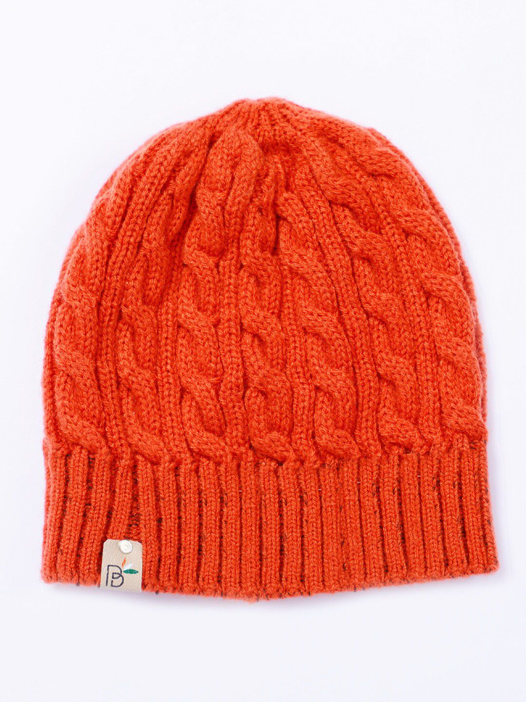 Bharatasya Women Orange Self Design Beanie Cap Price in India