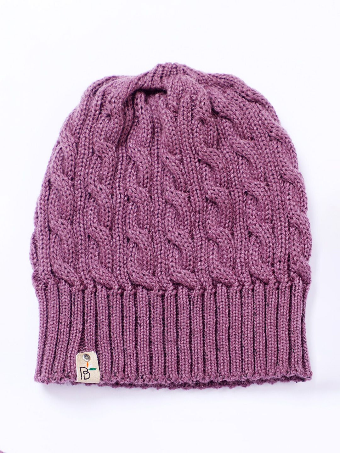 Bharatasya Women Purple Self Design Knitted Winter Beanie Price in India