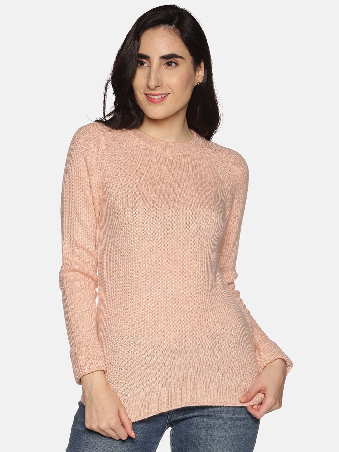 DAiSY Women Pink Ribbed Acrylic Pullover Price in India