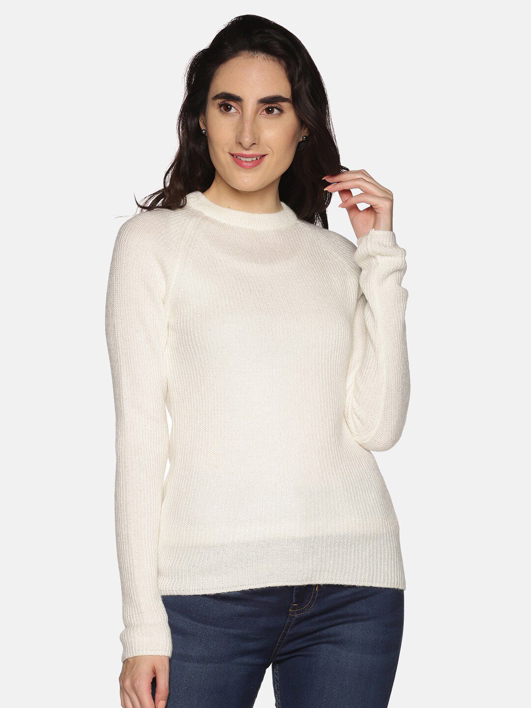 DAiSY Women Off White Solid Sweater Price in India