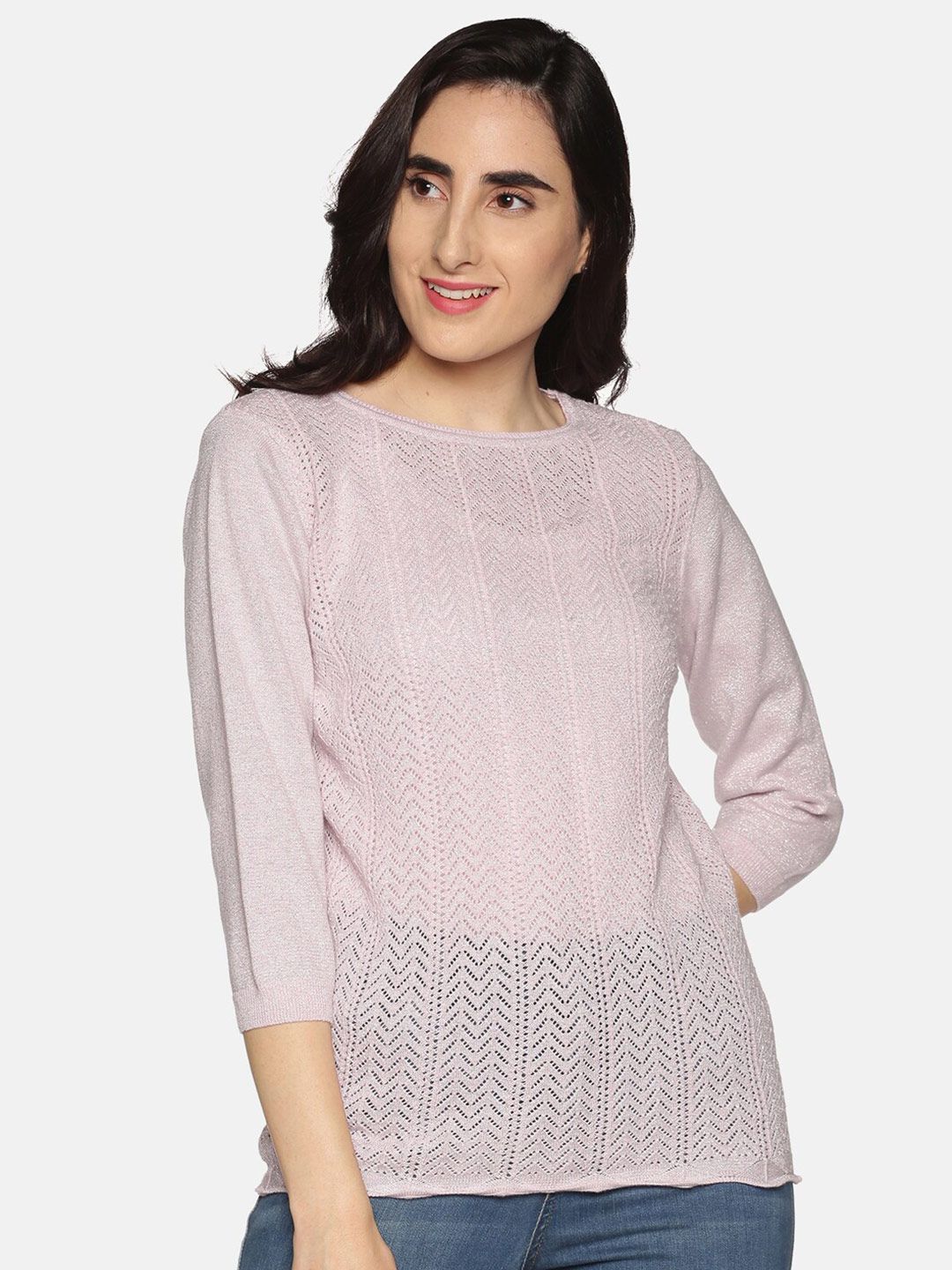 DAiSY Women Pink Ribbed Pullover Price in India