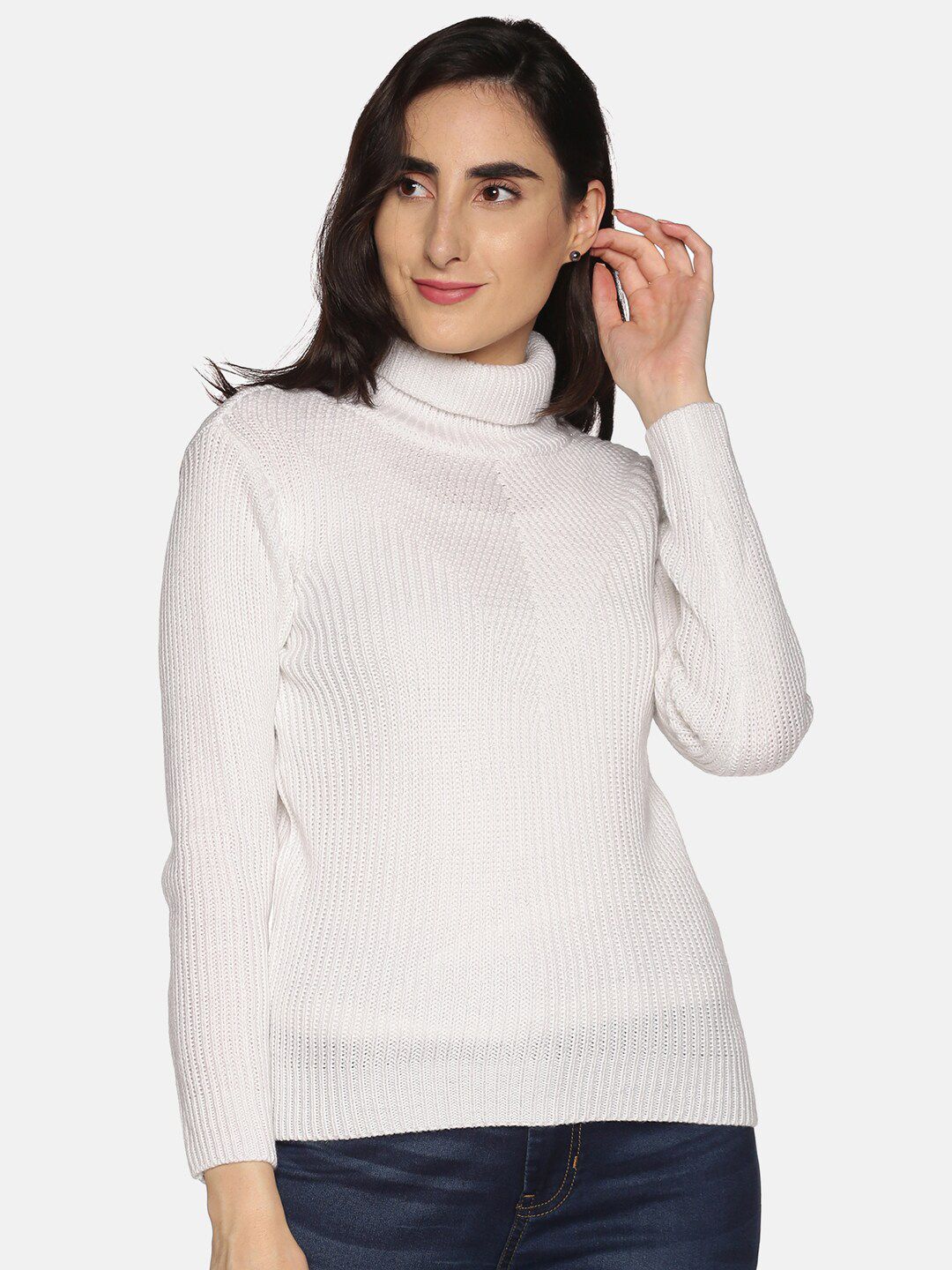 DAiSY Women White Ribbed Acrylic Pullover Price in India