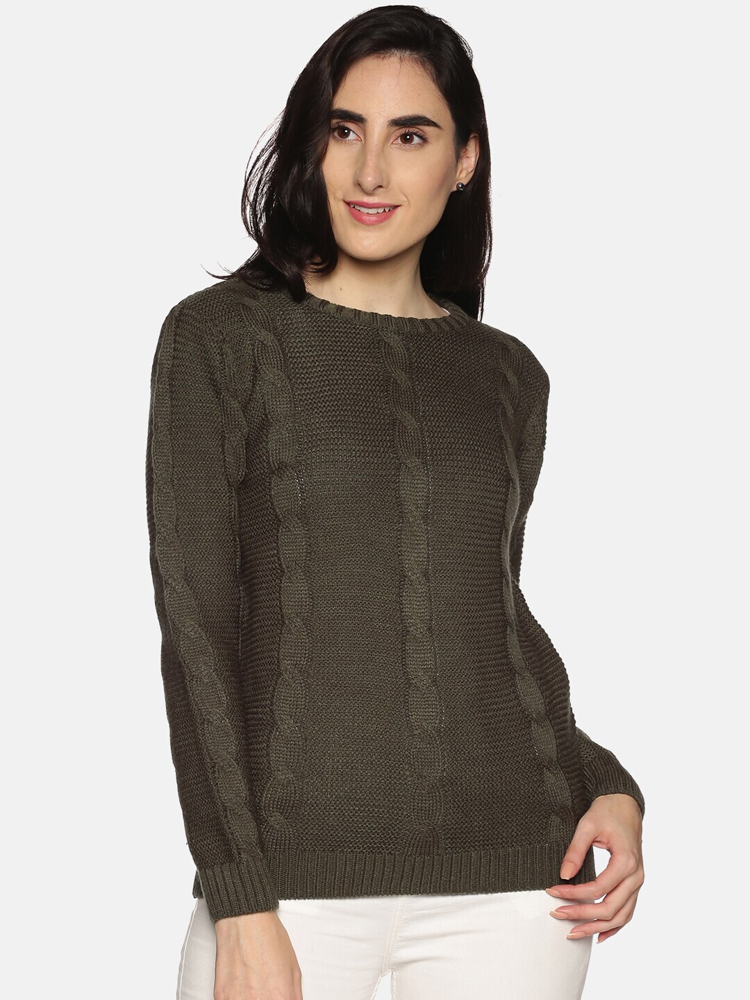 DAiSY Women Green Cable Knit Pullover Price in India