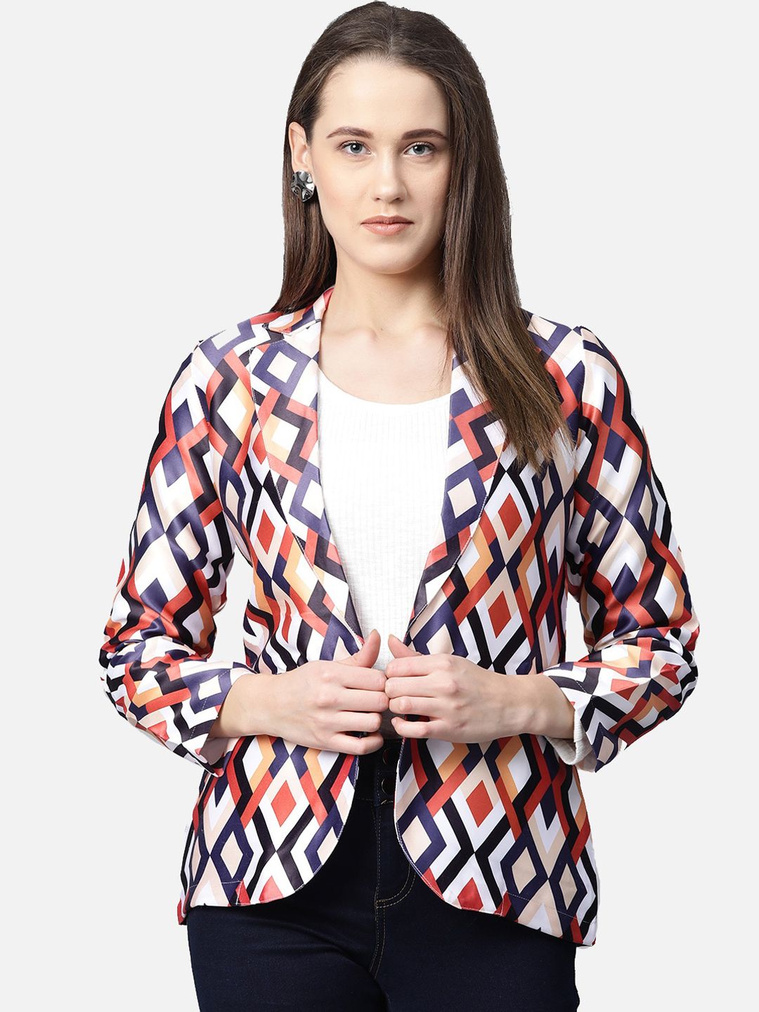 Jompers Women Orange & Purple Printed Single-Breasted Casual Blazer Price in India