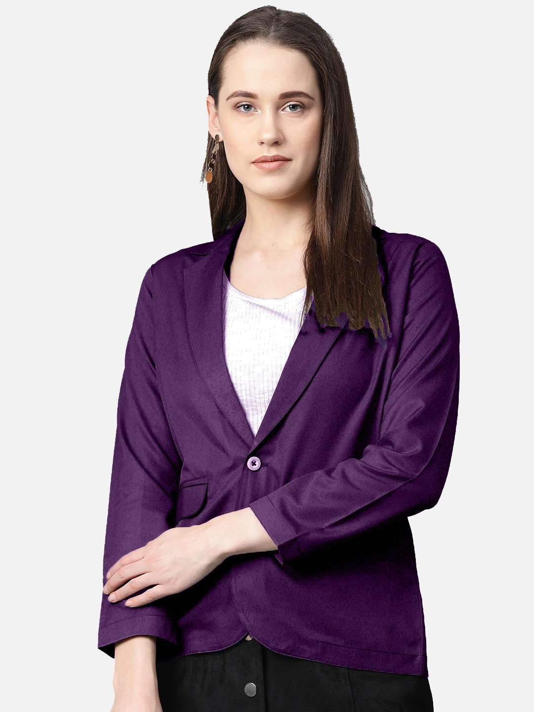 Jompers Women Purple Solid Single Breasted Casual Blazer Price in India