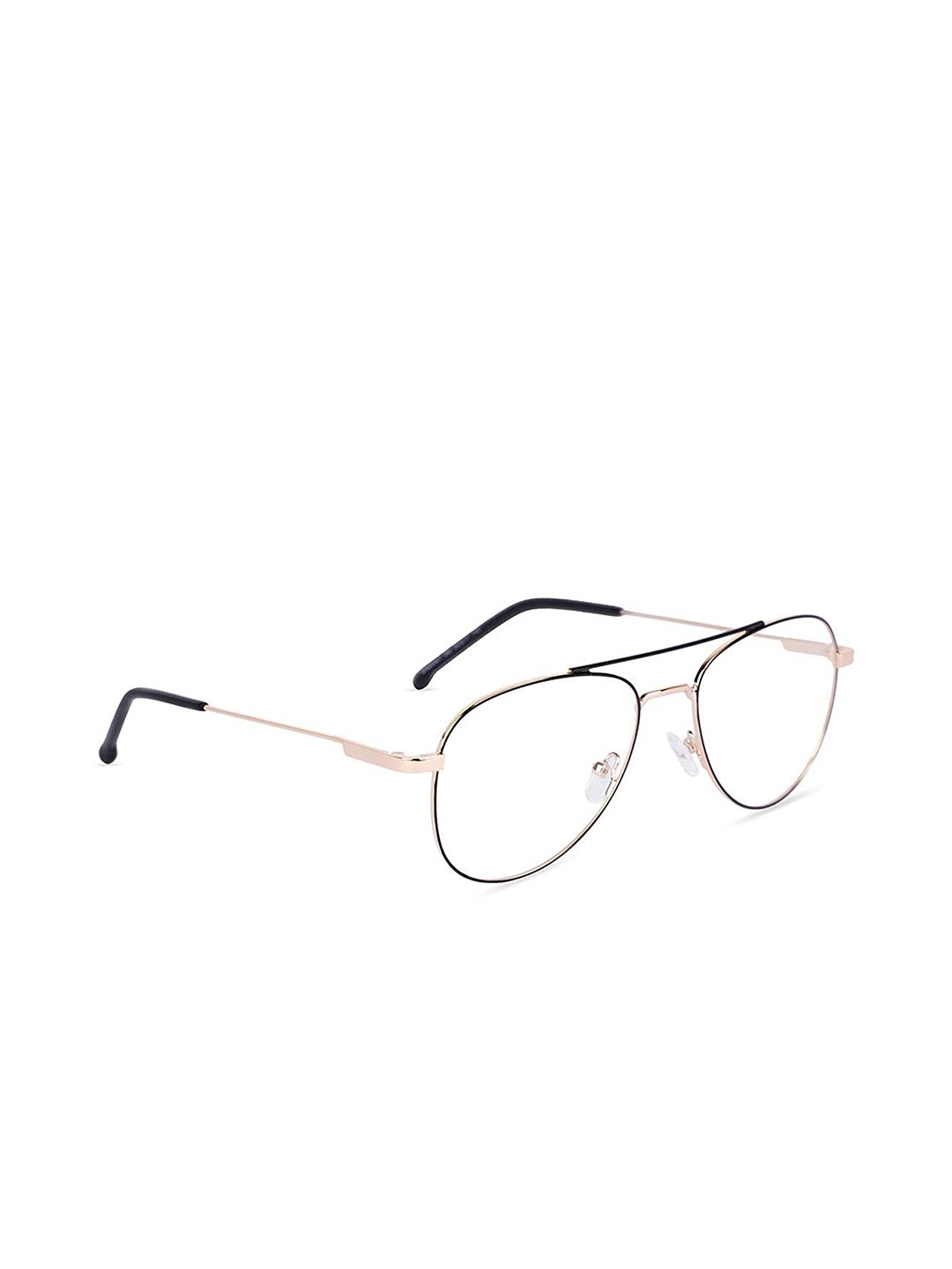 MARC LOUIS Unisex Black & Gold-Toned Rimless Aviator Frames Price in India